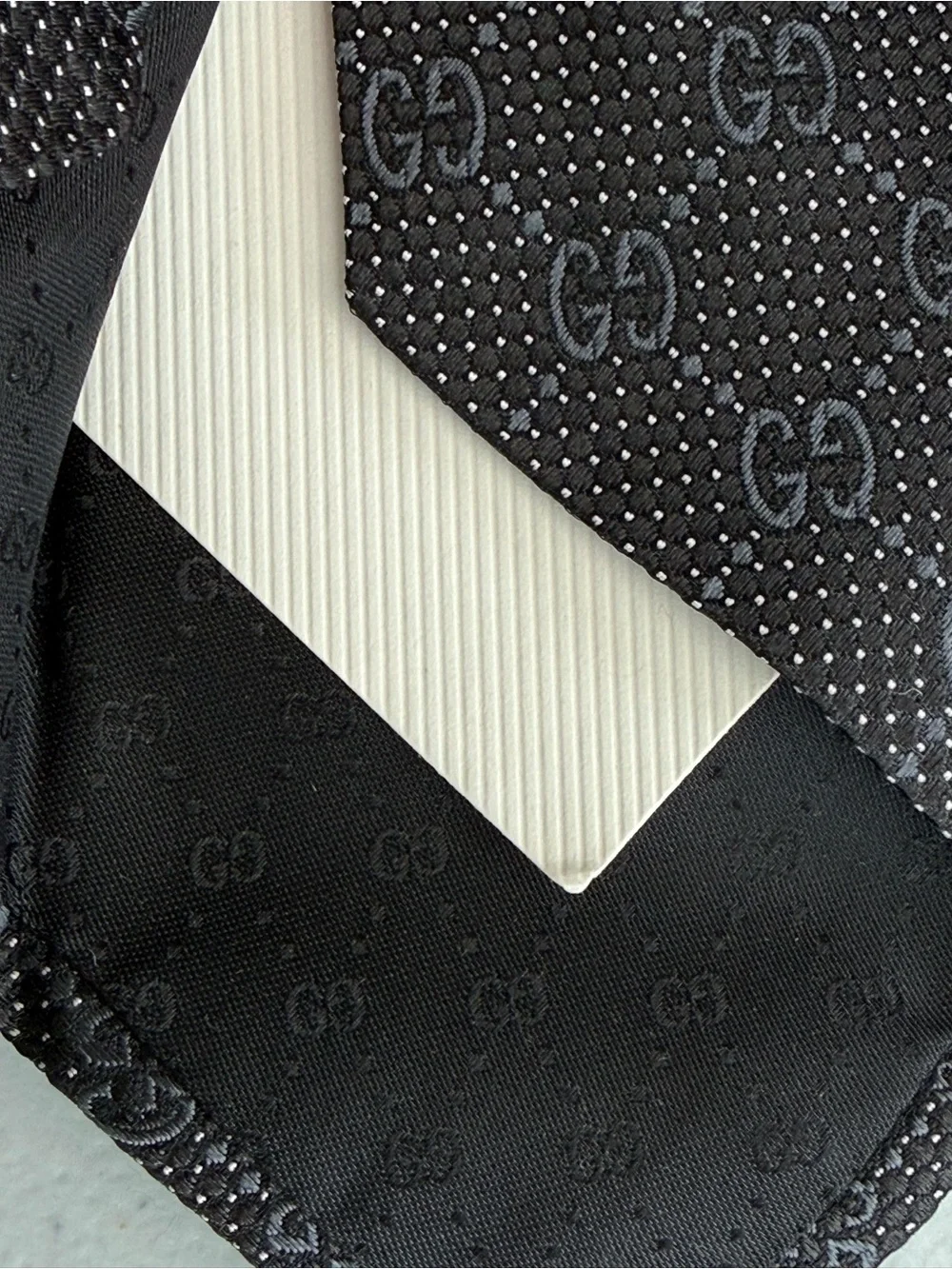 Authentic Gucci Black Textured GG Silk Tie